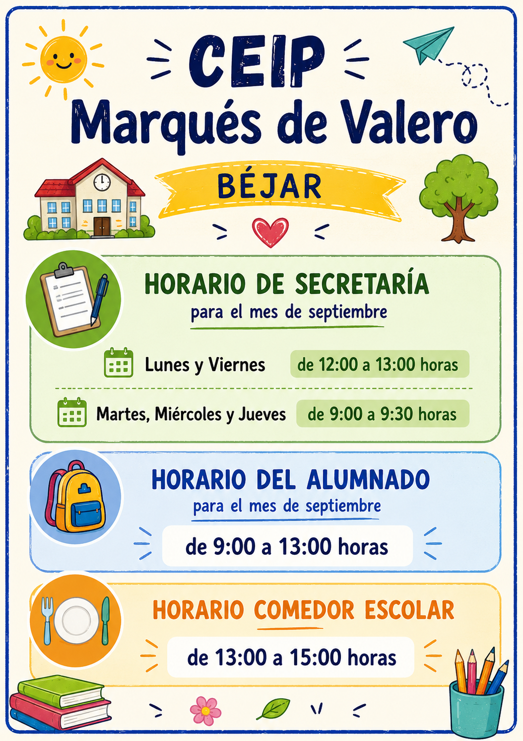 Horario secretaría septiembre 2026